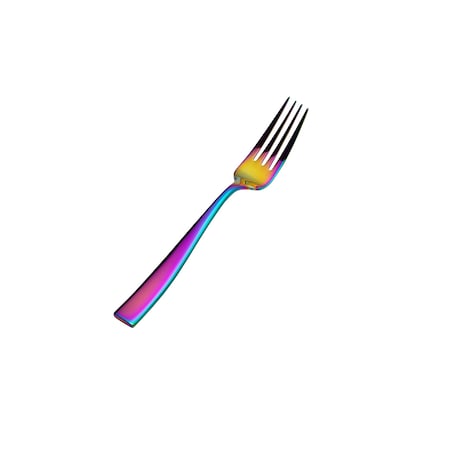 Bon Chef Manhattan, Dinner Fork, Euro, Solid Handle, Mirror Finish, 18/10, 8.38" - Rainbow , set of 12 S3017RB